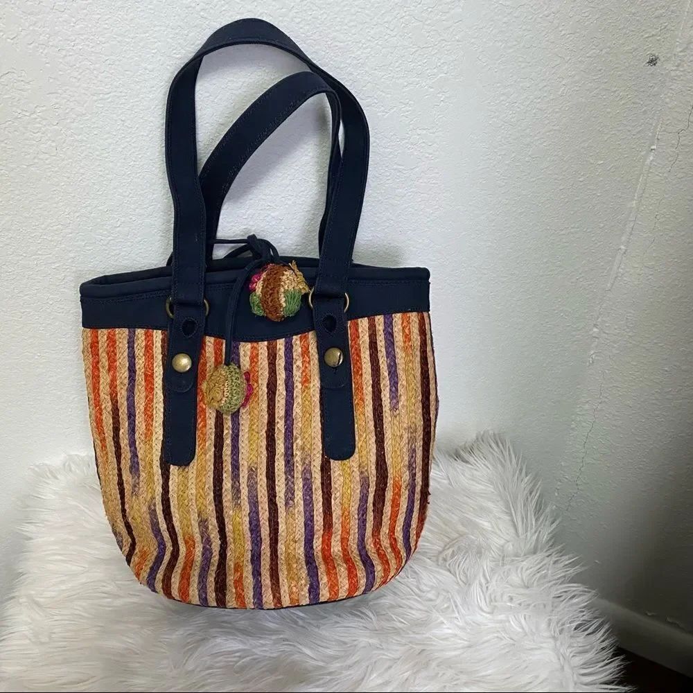 Lucky Brand colorful striped raffia straw tote bag